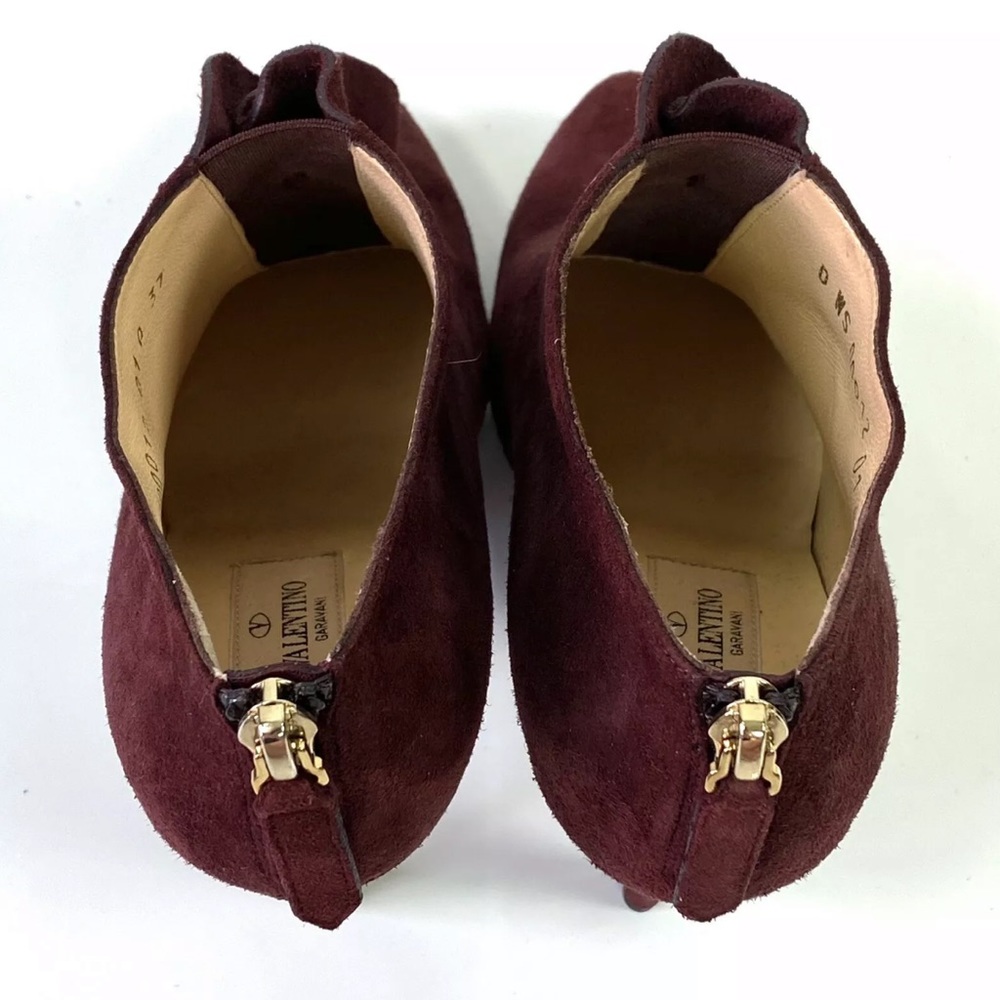 Valentino Burgundy Suede High Heel Ankle Booties - Picture 9 of 14